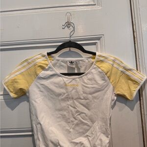Adidas Women White and Yellow Tee